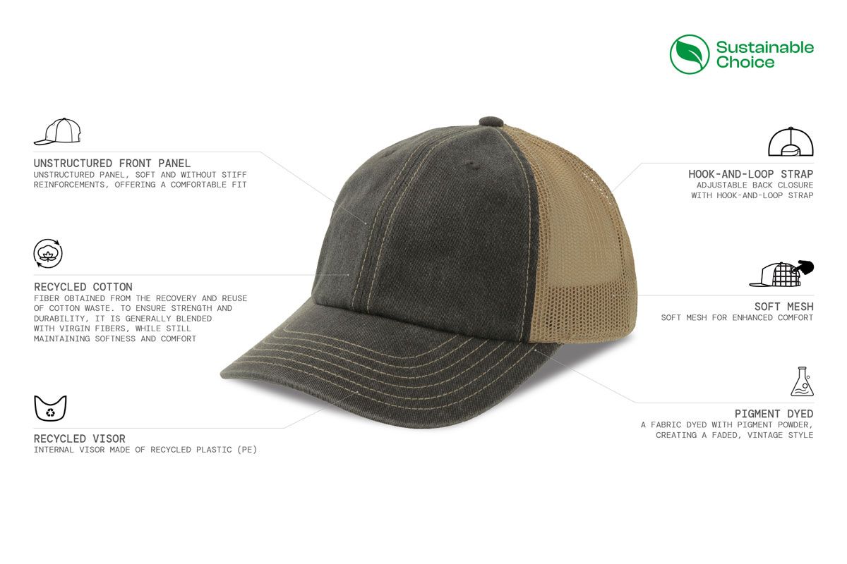 Kapa šilterica, TEON, 6 panela, reciklirana, sa mrežicom, crna-bež