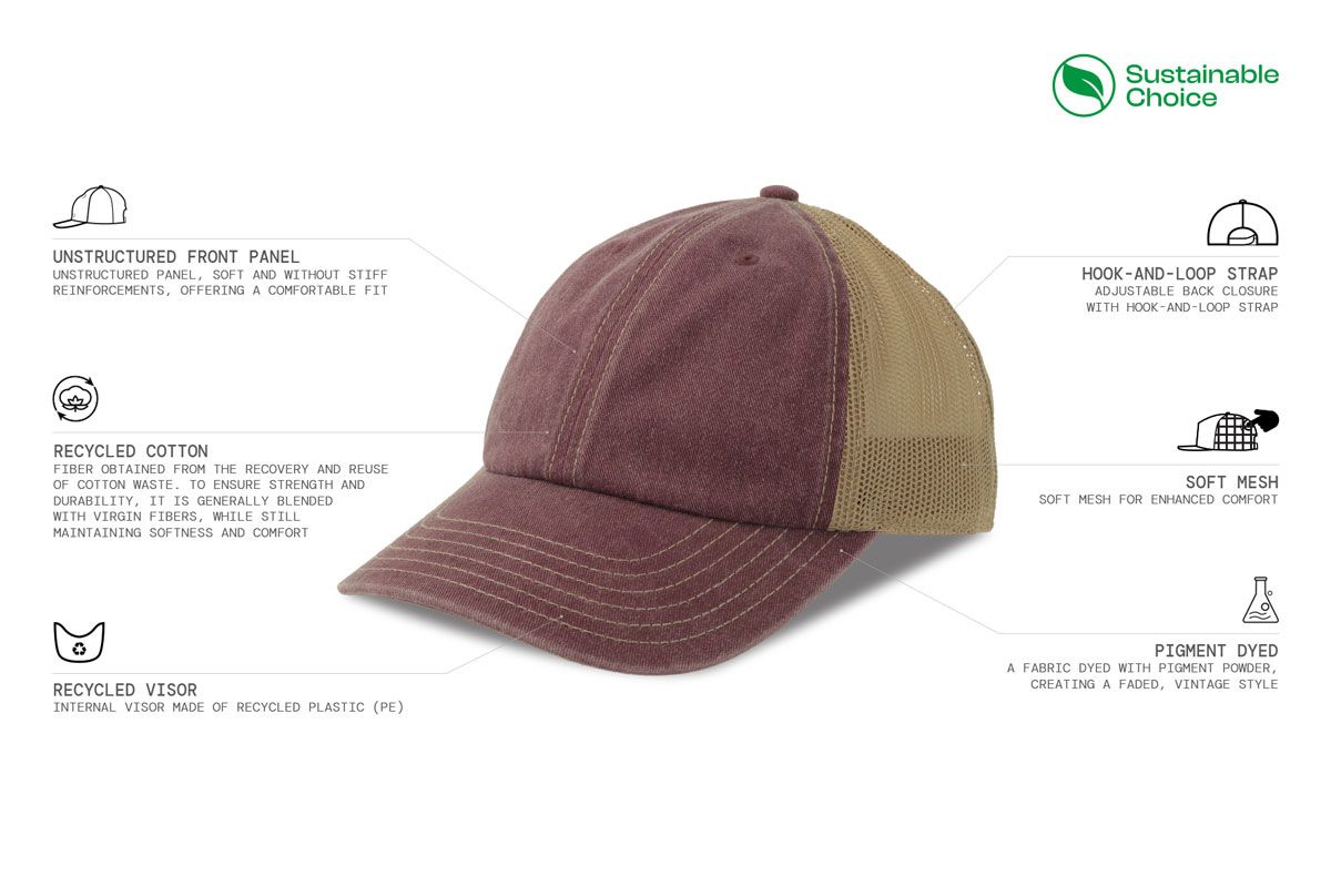 Kapa šilterica, TEON, 6 panela, reciklirana, sa mrežicom, burgundy-bež