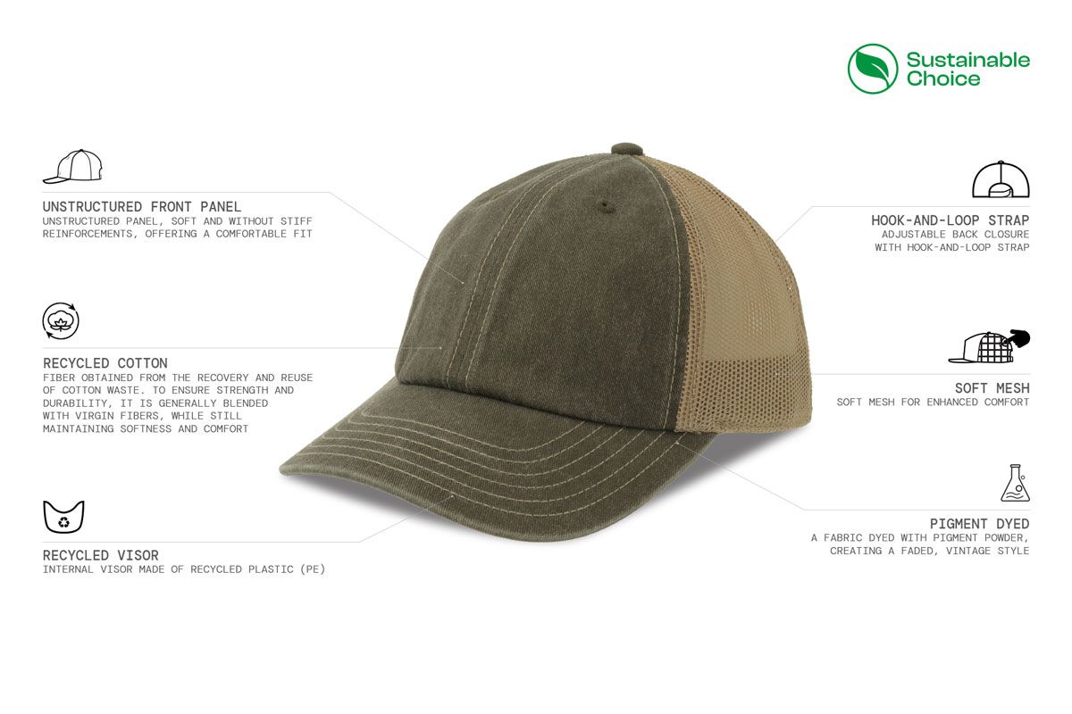 Kapa šilterica, TEON, 6 panela, reciklirana, sa mrežicom, olive-bež