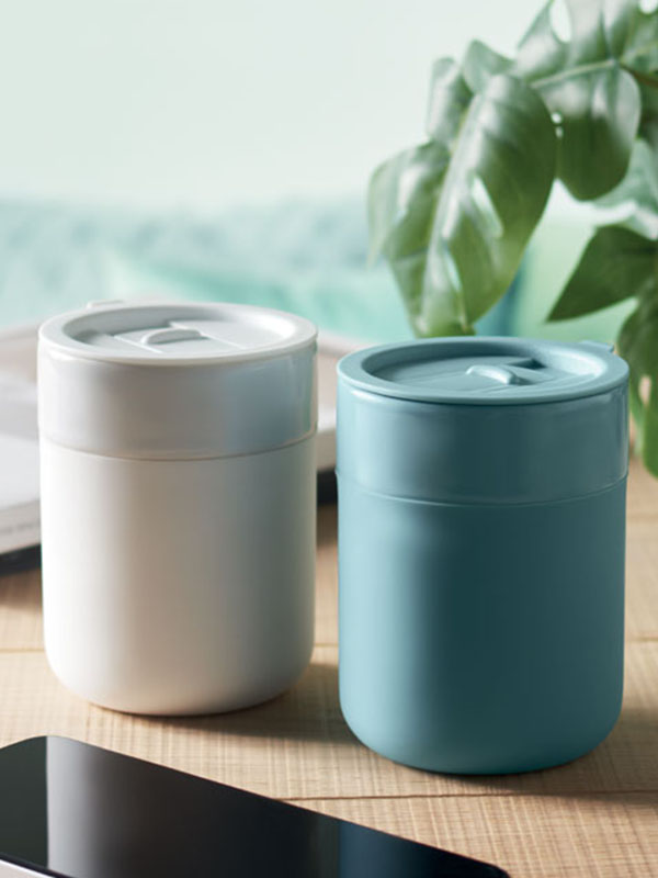 Šalica keramička, Qeram, sa silikonskim poklopcem, 330ml