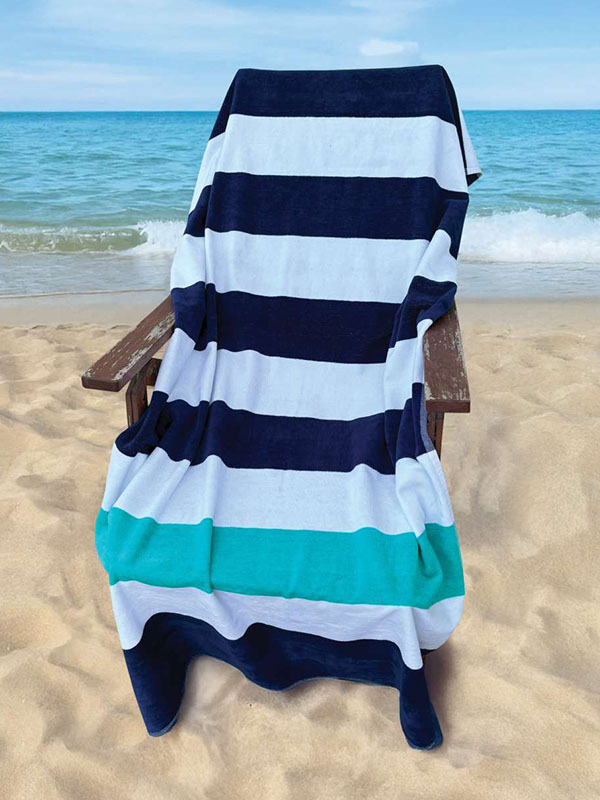 Ručnik za plažu, velour, nautical, 450gr., 90x180cm, navy/white/aquamarine
