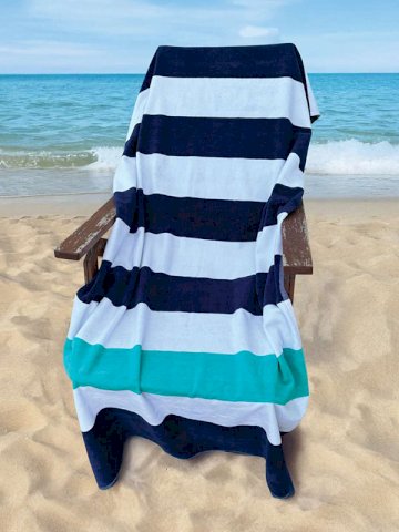 Ručnik za plažu, velour, nautical, 450gr., 90x180cm, navy/white/aquamarine