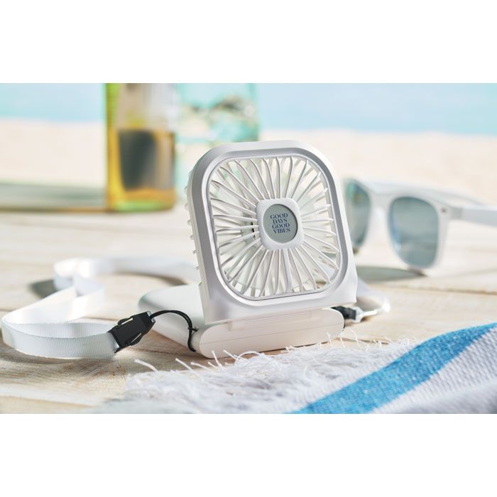 Prijenosni ventilator, USB ulaz 3000mAh, 3 stupnja hlađenja, samostojeći, bijeli