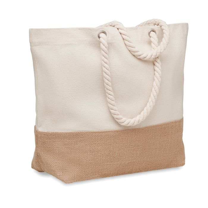 Torba za plažu i kupovinu, PANTAI, 280gr, juteno dno, pletene ručke, bež